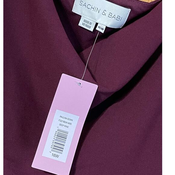 Sachin + Babi Size 16W NEW Stretch Crepe Paulina Formal Maxi Gown Deep Wine - Picture 6 of 9